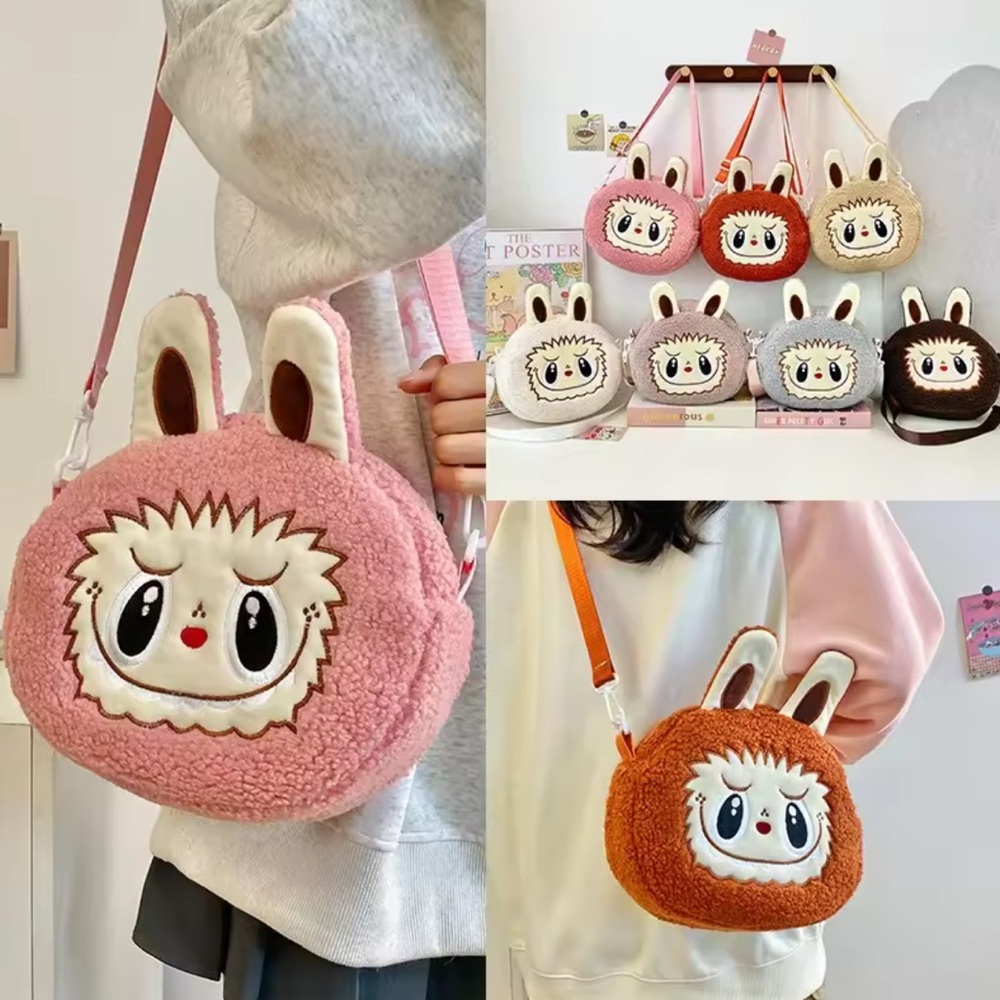 Labubu Inspired Brown Zimomo Theme Fuzzy Crossbody Handbag Purse Character - Picture 10 of 10